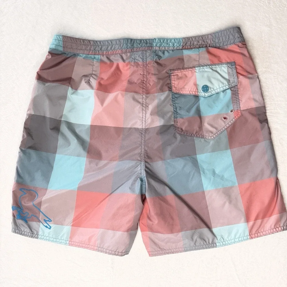 Modern‎ Amusement Board Shorts Mens 36 Plaid Pink Blue 6.5 Inseam Surf Swim